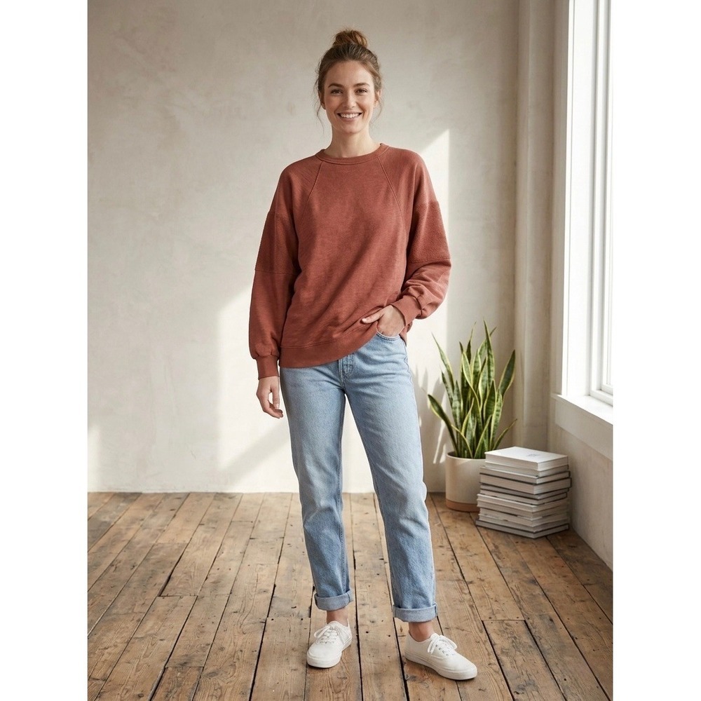 Madewell MWL Terracotta Red Raglan Sweatshirt XS Slub French Terry Pullover